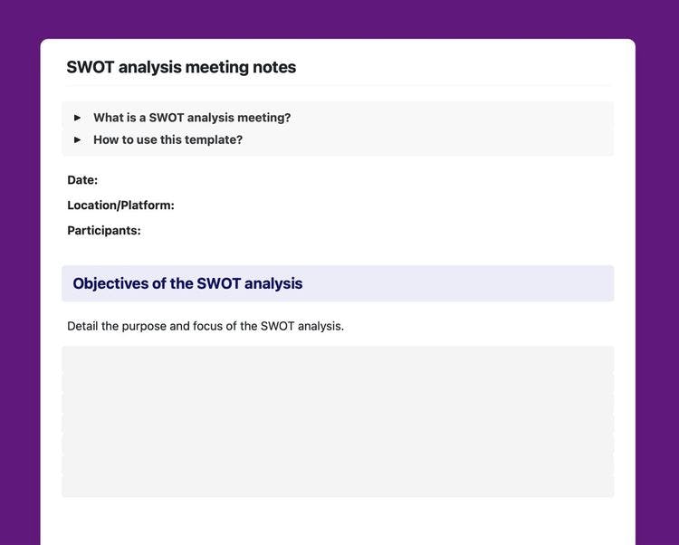 Craft Free Template: SWOT analysis meeting notes template in Craft.