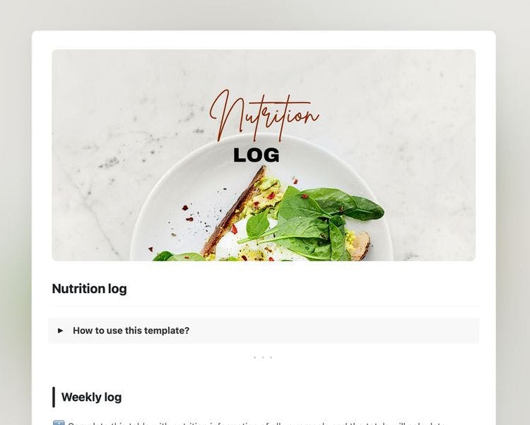 Nutrition log template in Craft showing instructions.
