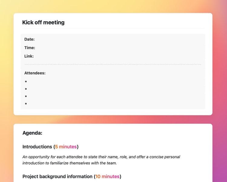 Craft Free Template: Kickoff meeting agenda screenshot