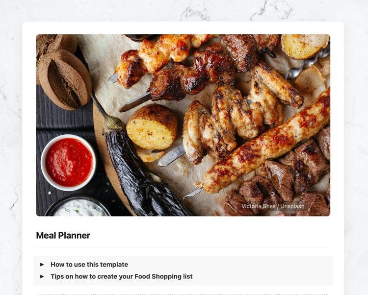 Craft Free Template: Meal Plan