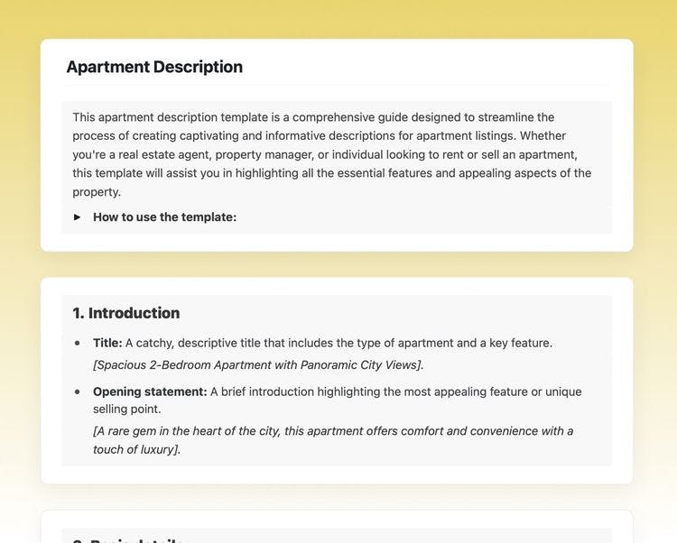 apartment description in craft
