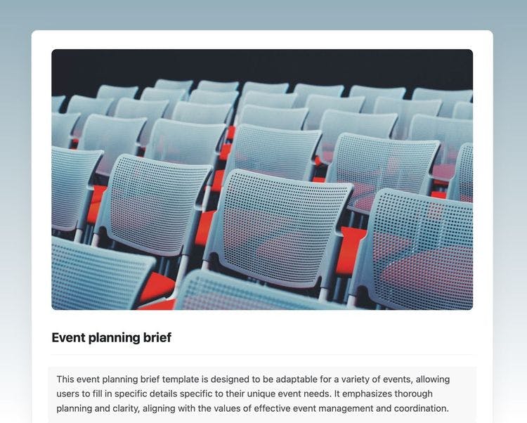 Craft Free Template: Event planning brief in Craft showing instructions.