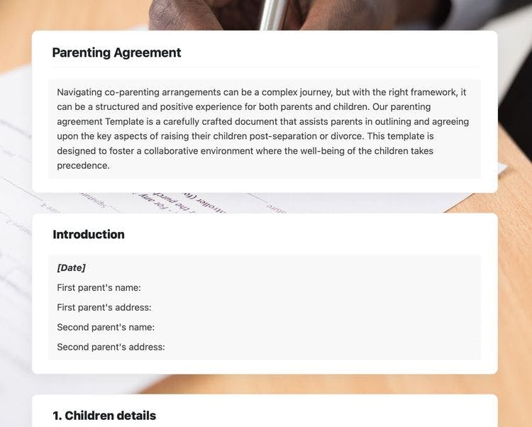 Craft Free Template: Parenting agreement in craft