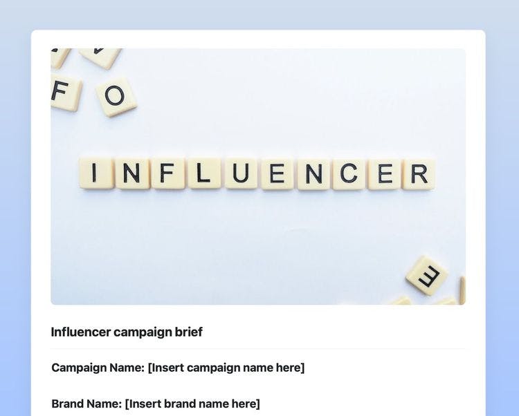 Craft Free Template: Influencer campaign template in Craft. 