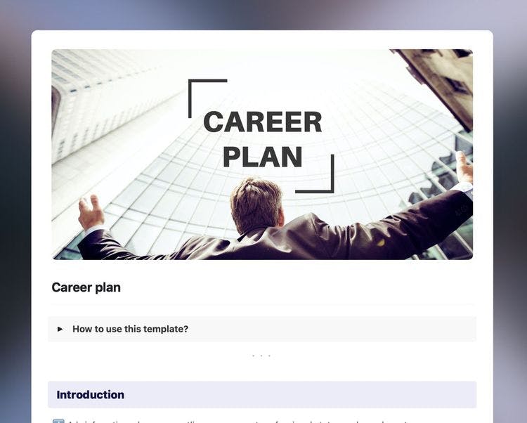 Craft Free Template: Career plan template in Craft showing instructions and the introduction section.