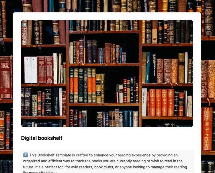 Craft Free Template: Digital bookshelf template in Craft showing instructions.