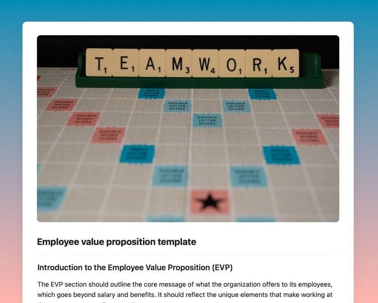 Employee value proposition template in Craft showing instructions.