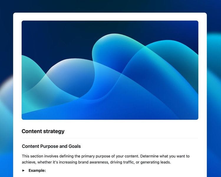 Craft Free Template: Content strategy template in Craft showing content purpose and goals section.