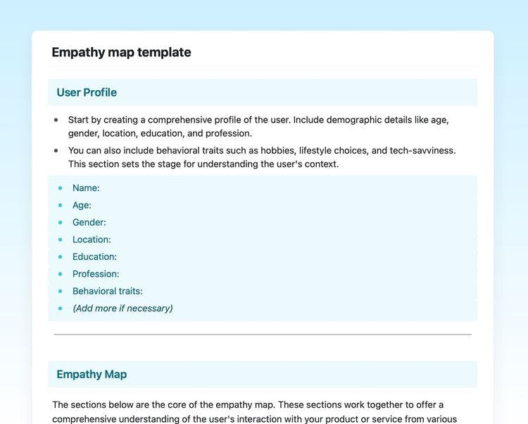 Craft Free Template: Empathy map in craft