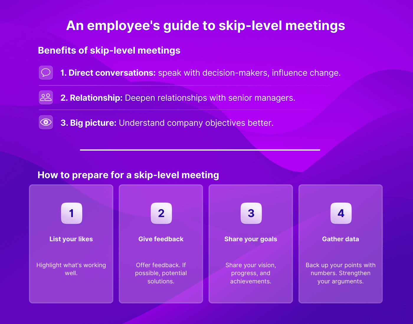 An infographic about skip level meetings for employees