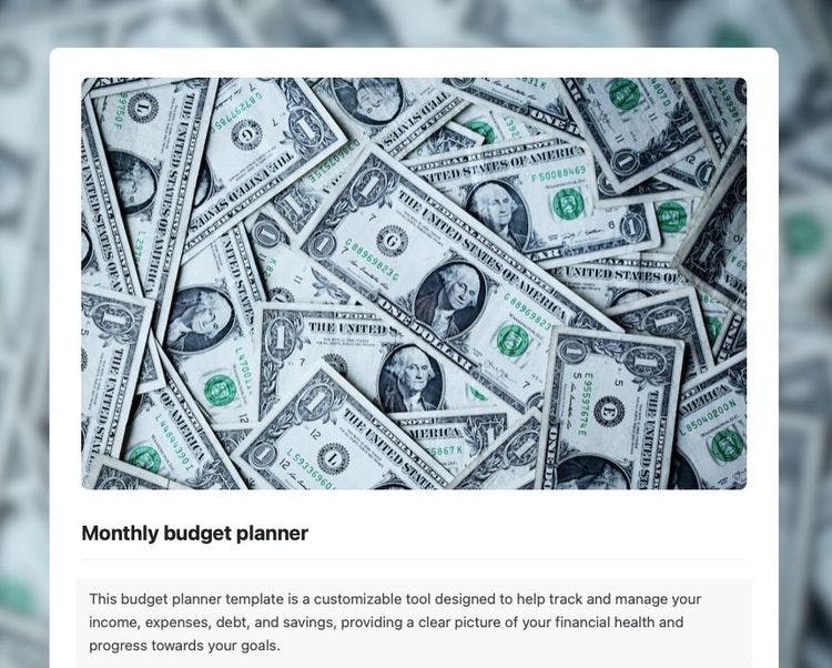 Craft Free Template: Monthly budget planner in Craft