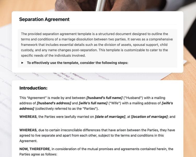 Craft Free Template: seperation agreement in craft