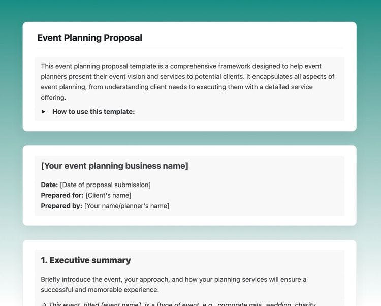Event planning proposal in craft