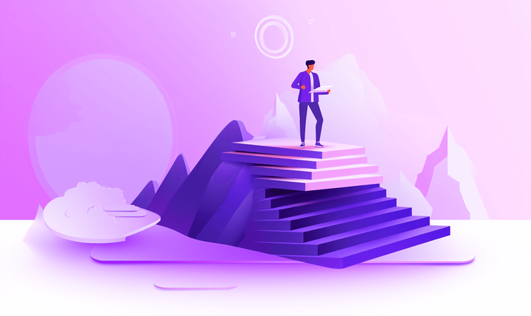 Illustration of person achieving a goal by climbing a mountain