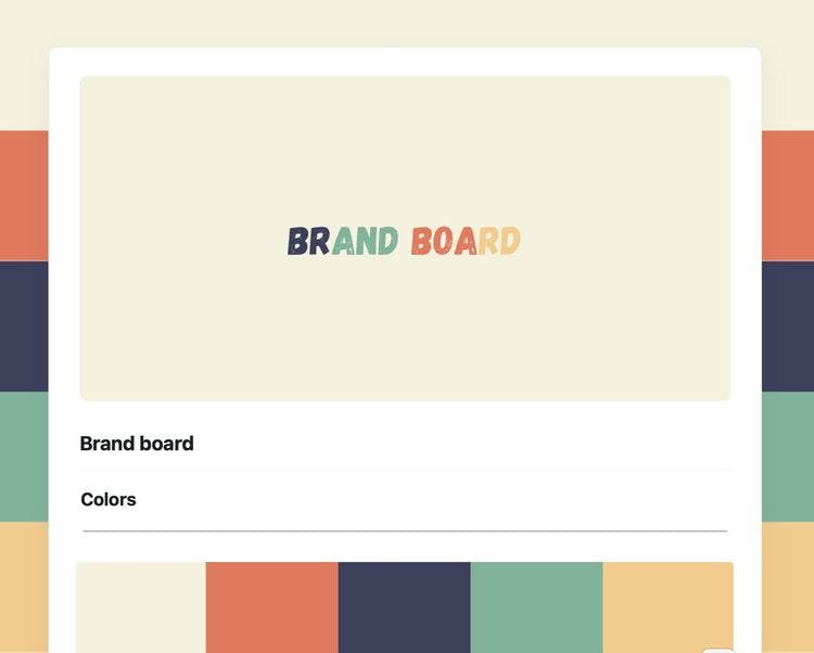 Brand board template in Craft showing instructions.