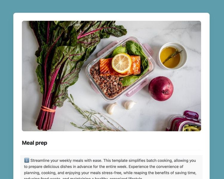 Meal prep template in Craft showing instructions.