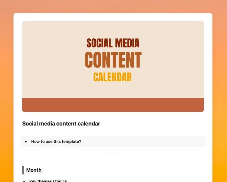 Craft Free Template: Social media content calendar template in Craft showing instructions.