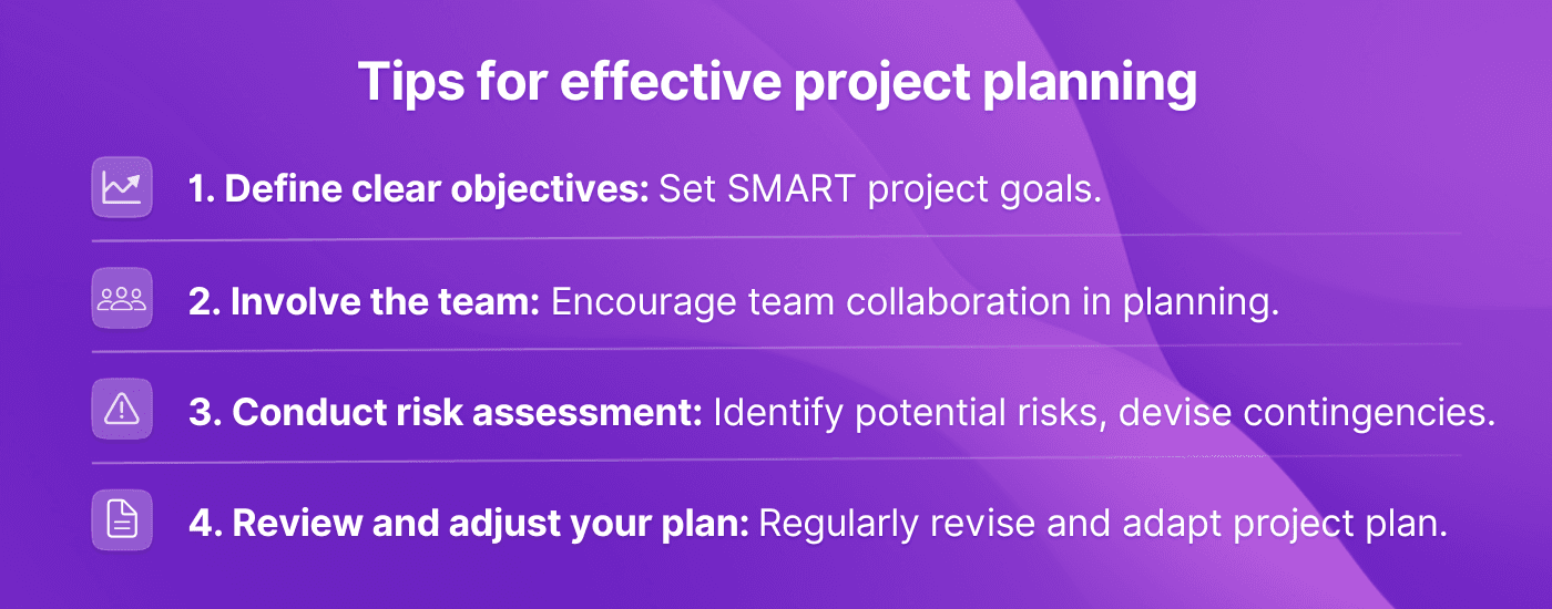 Infographic displaying tips for effective project planning