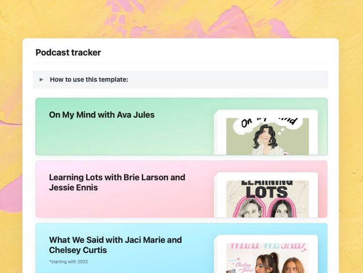 Craft Free Template: Podcast Tracker
