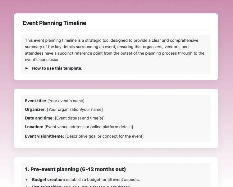 Event planning timeline in craft