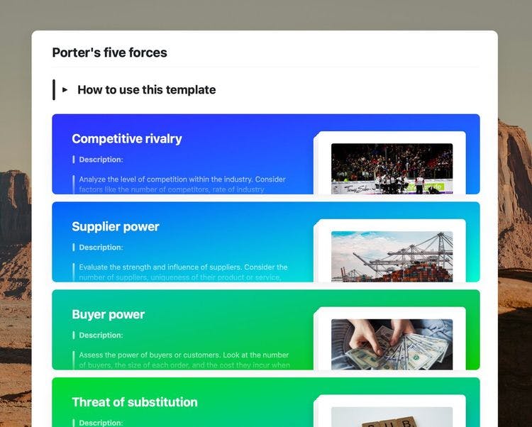 Craft Free Template: Porter's five forces in craft