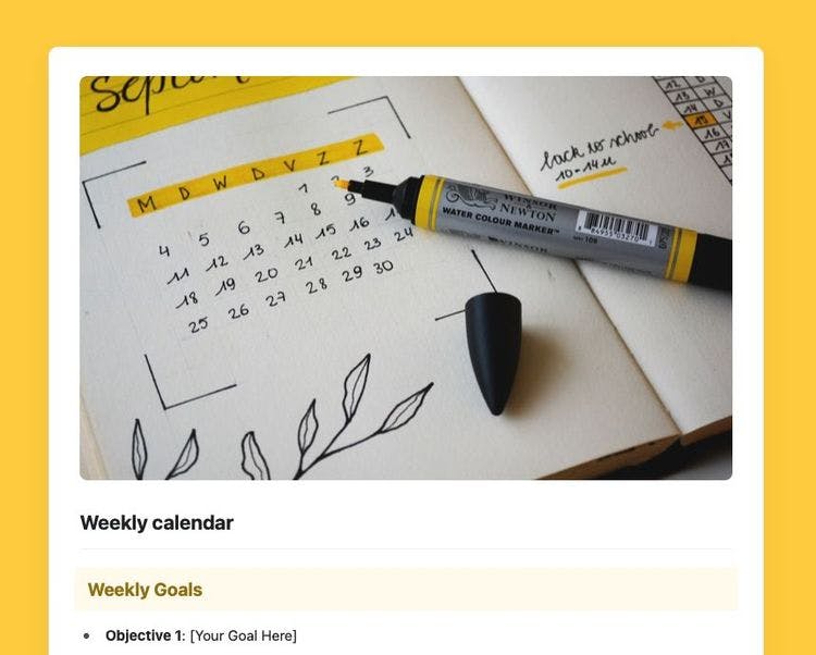 Craft Free Template: Weekly calendar in Craft