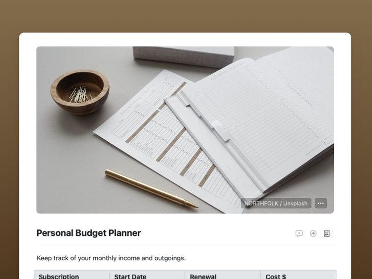 Craft Free Template: Personal Budget Planner