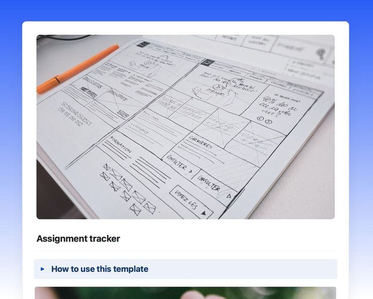 Craft Free Template: Assignment tracker template in Craft showing instructions.