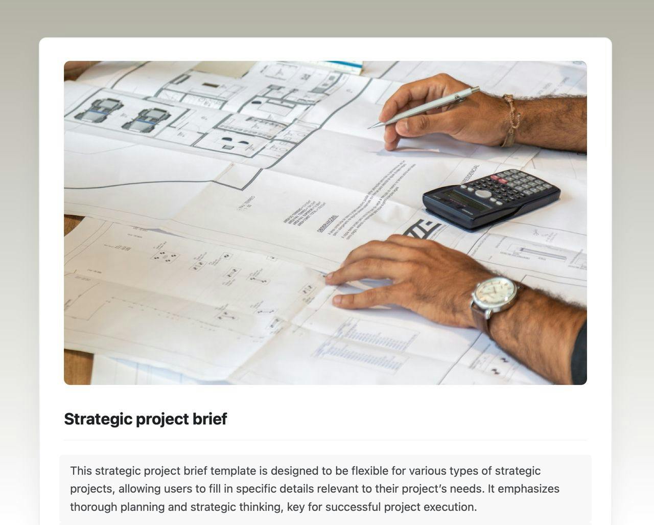 Strategic project brief template in Craft showing instructions.