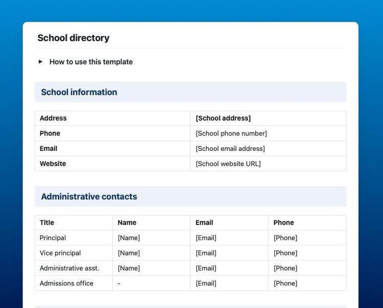 Craft Free Template: School directory in Craft