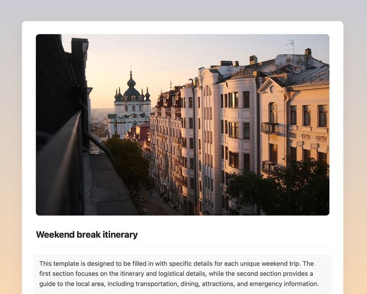 Craft Free Template: Weekend break itinerary in Craft