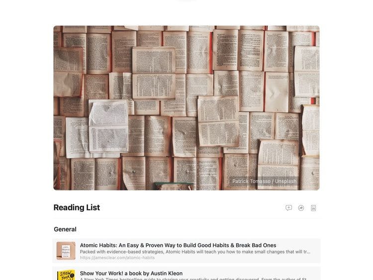 Free reading list template