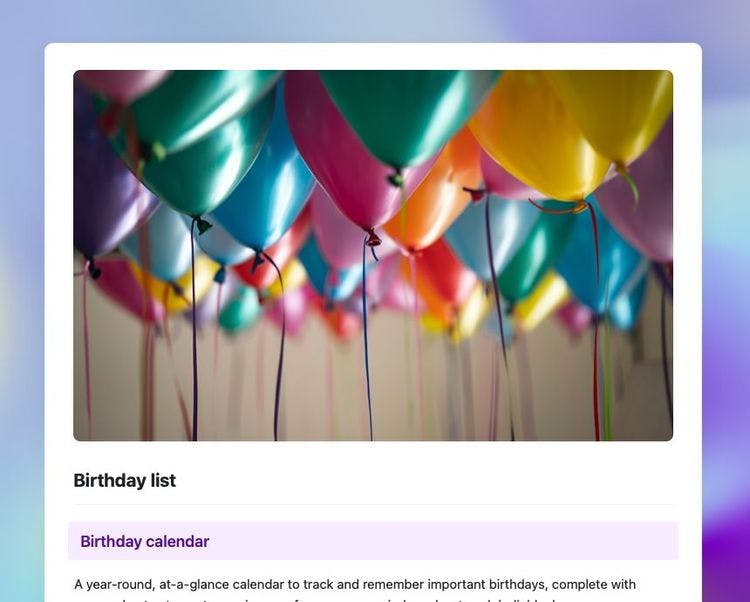 Craft Free Template: Birthday list on Craft