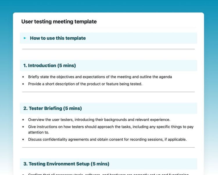 Craft Free Template: User testing meeting in craft