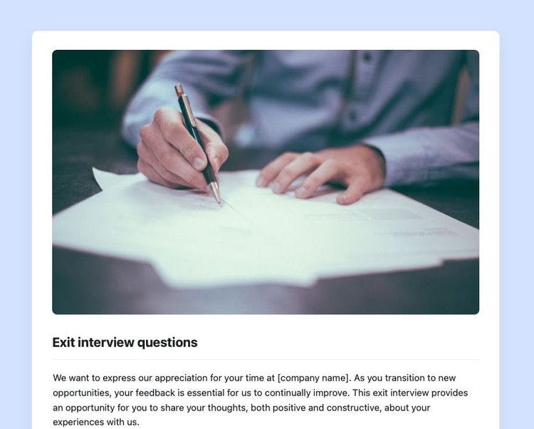 Craft Free Template: Exit interview questions in Craft