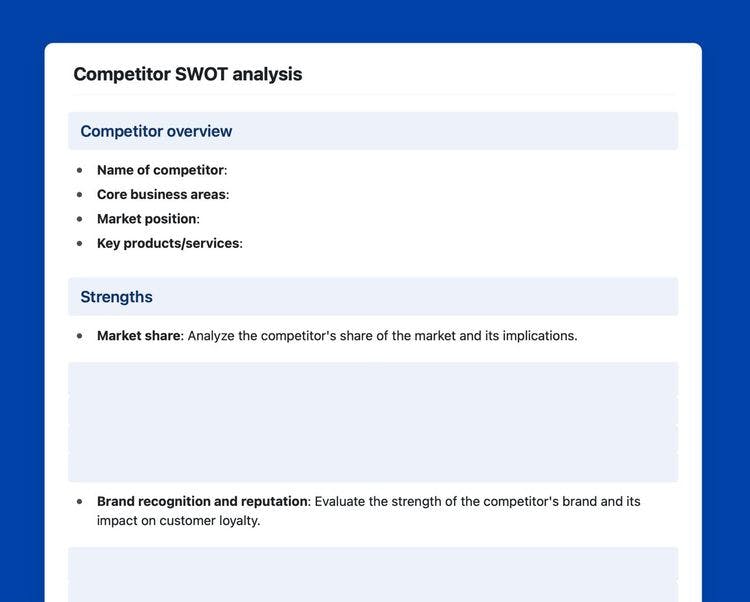 Craft Free Template: Competitor SWOT Analysis template in Craft.