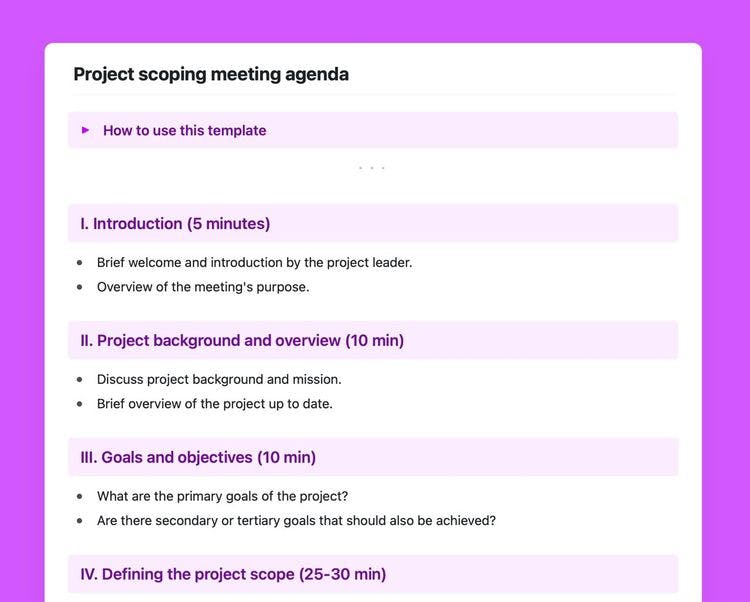 Craft Free Template: Project scoping meeting agenda template in Craft.