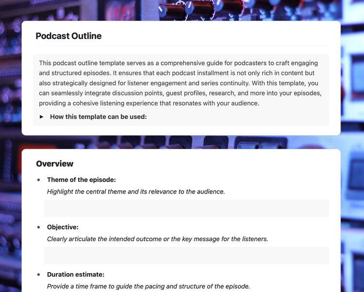 Craft Free Template: podcast outline in craft