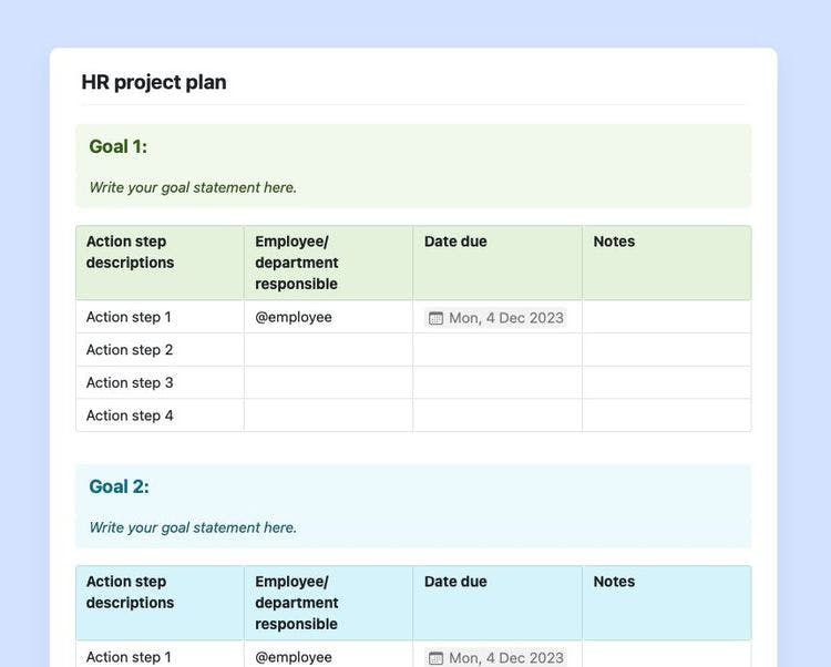 Craft Free Template: HR project plan in Craft