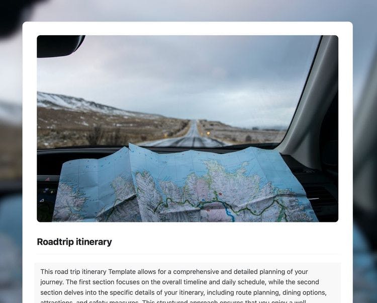 Craft Free Template: Roadtrip itinerary template in Craft showing instruction.