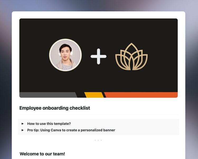Craft Free Template: Employee onboarding checklist in Craft showing instructions.