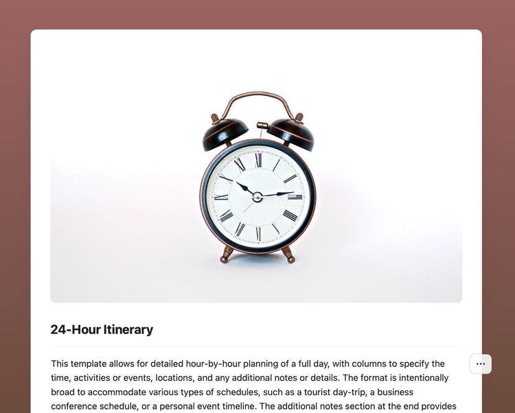 Craft Free Template: 24-hour itinerary template in Craft showing instructions.