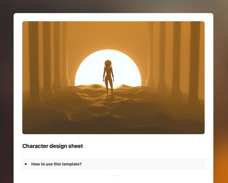 Character design sheet template in Craft showing instructions.