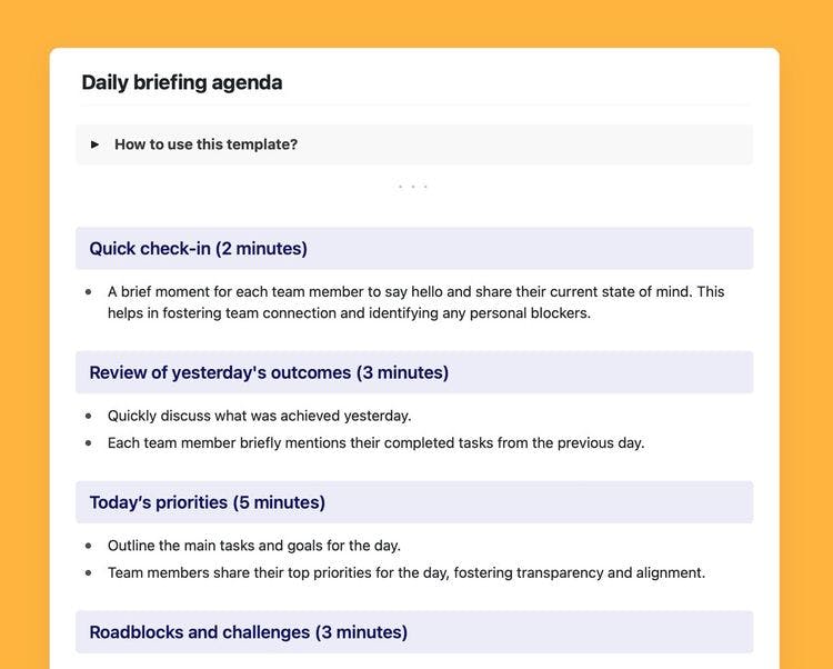 Craft Free Template: Daily briefing agenda template in Craft.