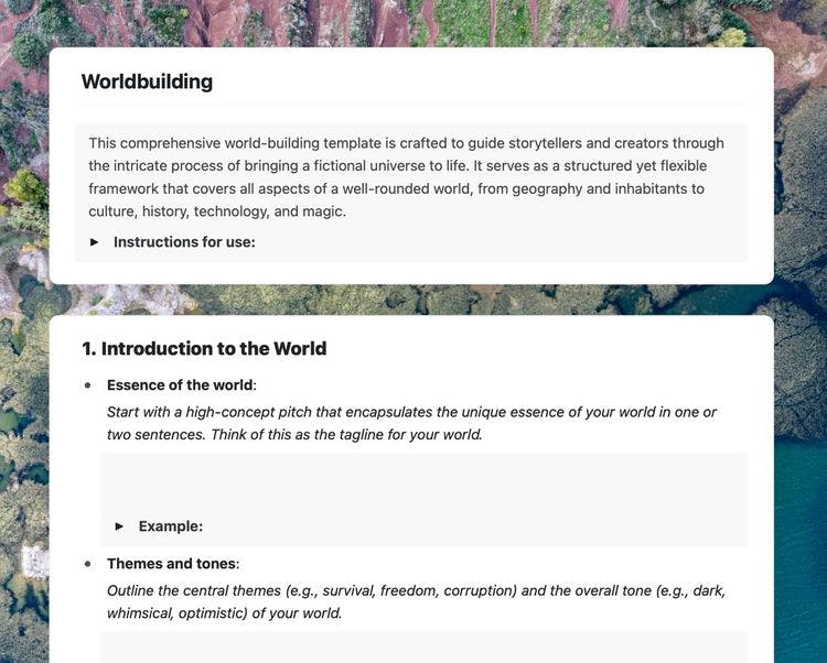 Craft Free Template: worldbuilding template in craft