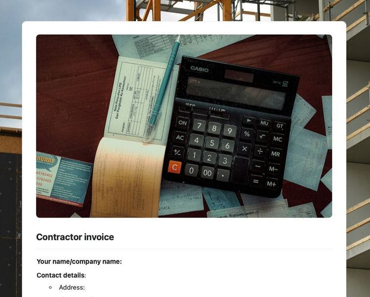 Contractor invoice in Craft