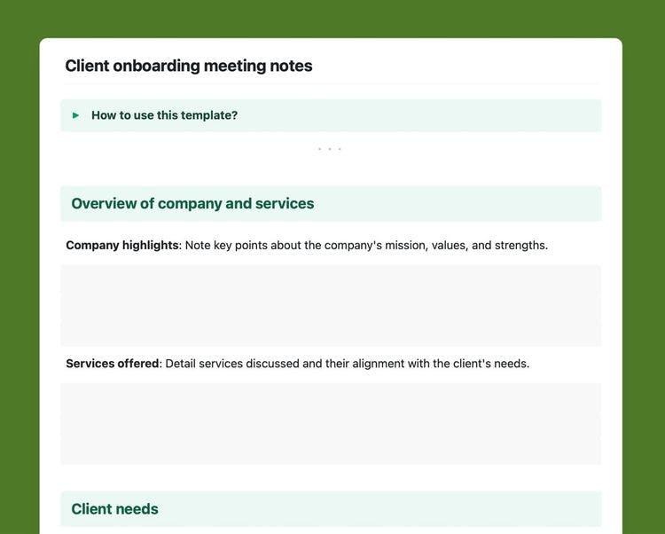 Craft Free Template: Client onboarding meeting notes template in Craft.