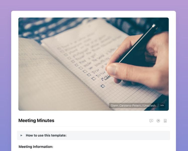 Meeting minutes template in Craft Docs