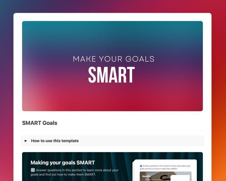 Craft Free Template: SMART goals template in Craft showing instructions and making your goals SMART sections.