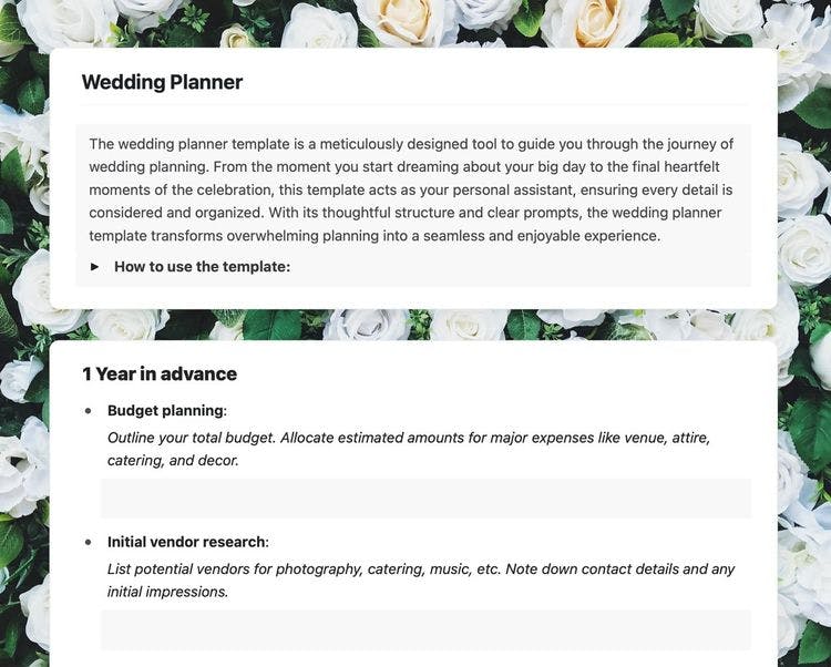 Craft Free Template: Wedding planner in craft